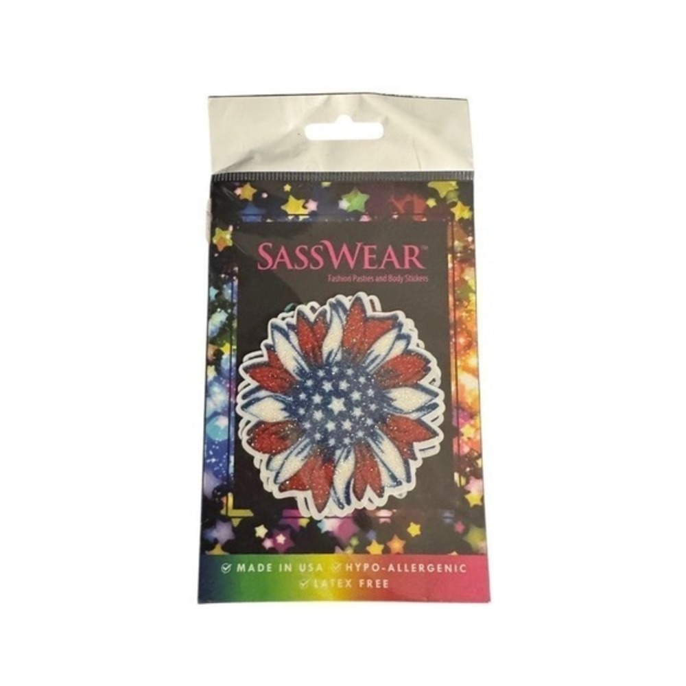SassWear Glitz Nips‎ Red White Blue Flower Glitter Nipple Pasties